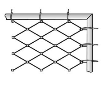The cable mesh is mounted to the tubular frame by zip-ties.