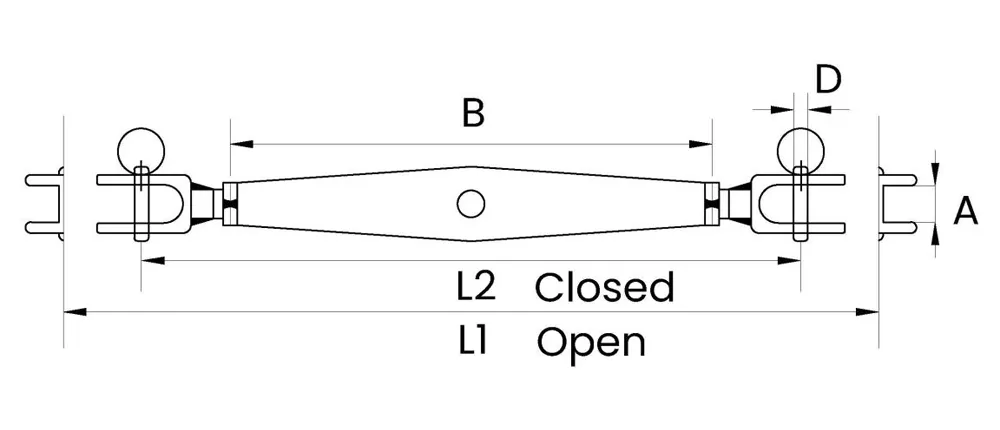 A stainless steel turnbuckle drawing