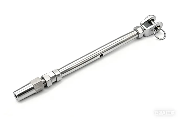 Closed swageless fork stainless steel turnbuckle on a white background